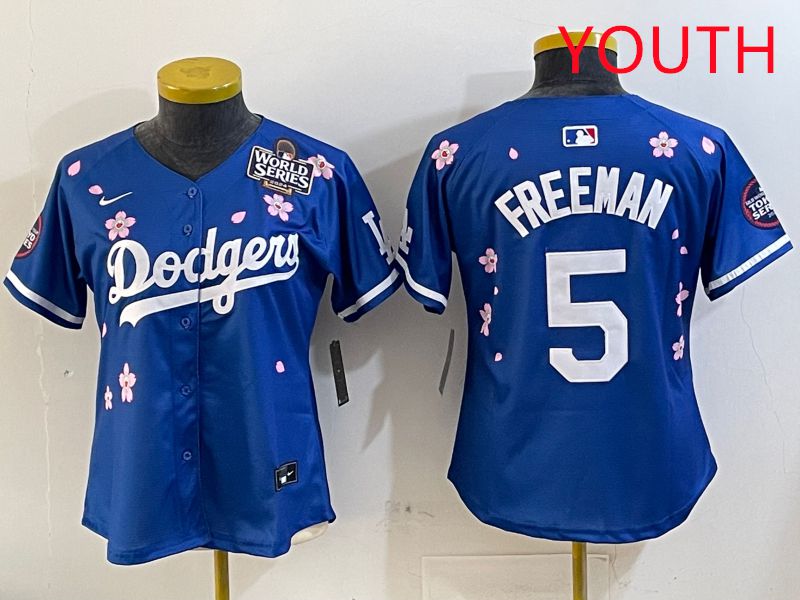Youth Los Angeles Dodgers 5 Freeman Blue Sakura Edition 2025 Nike MLB Jersey style 2